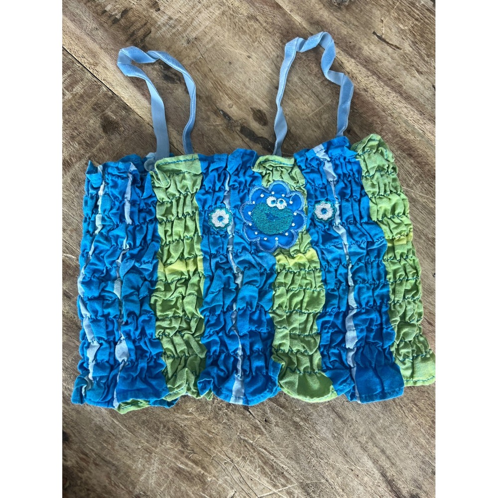Sesame Street Cookie Monster Girls 4T Blue Green Smocked Popcorn Camisole Top